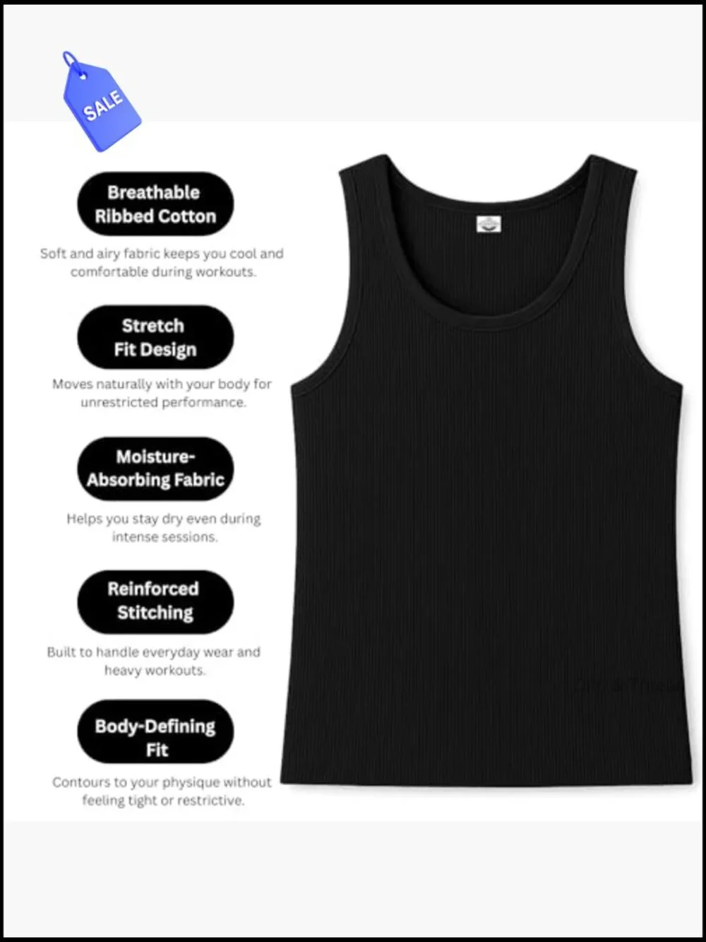 Men's Sleeveless Tank Top Undershirts 6-Pack Cotton Ribbed A-Shirt Tagless